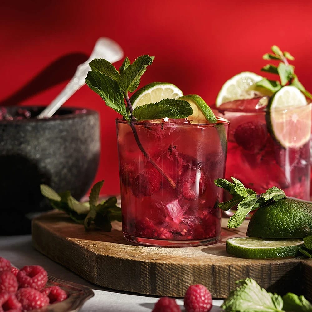 Alkoholfri hallonmojito