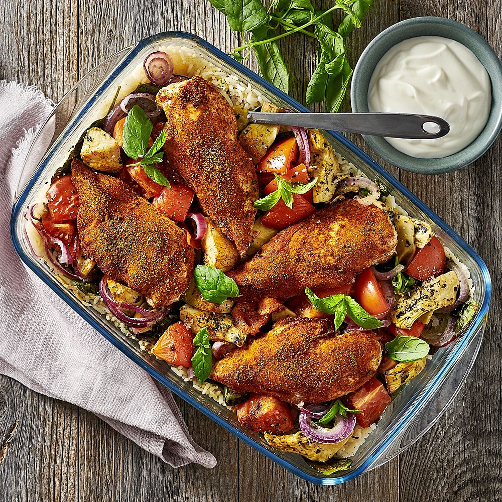 Allt i en form - Tikka masala kyckling med ris