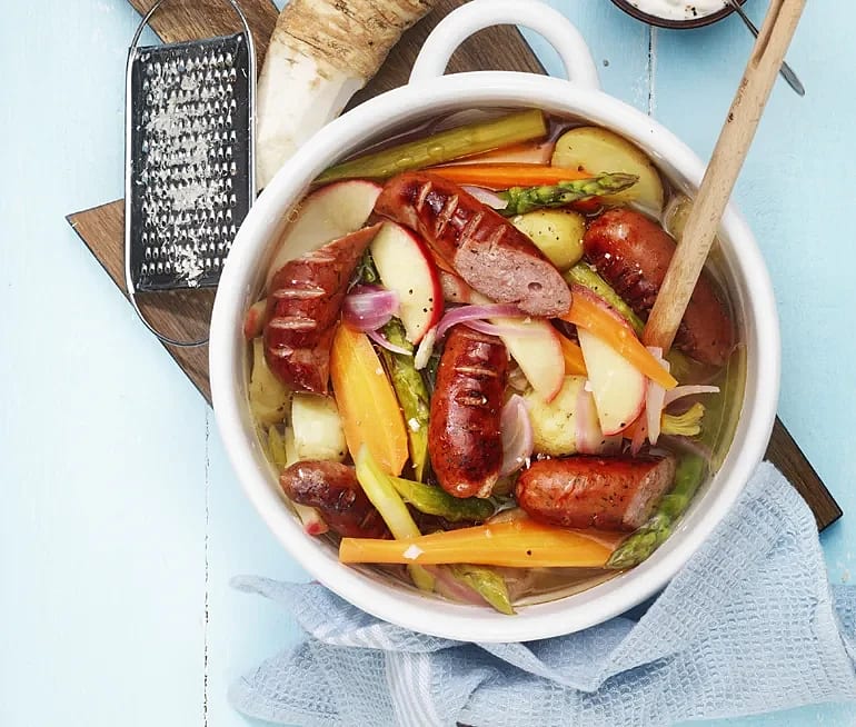 Äppelkokta primörer med salsiccia