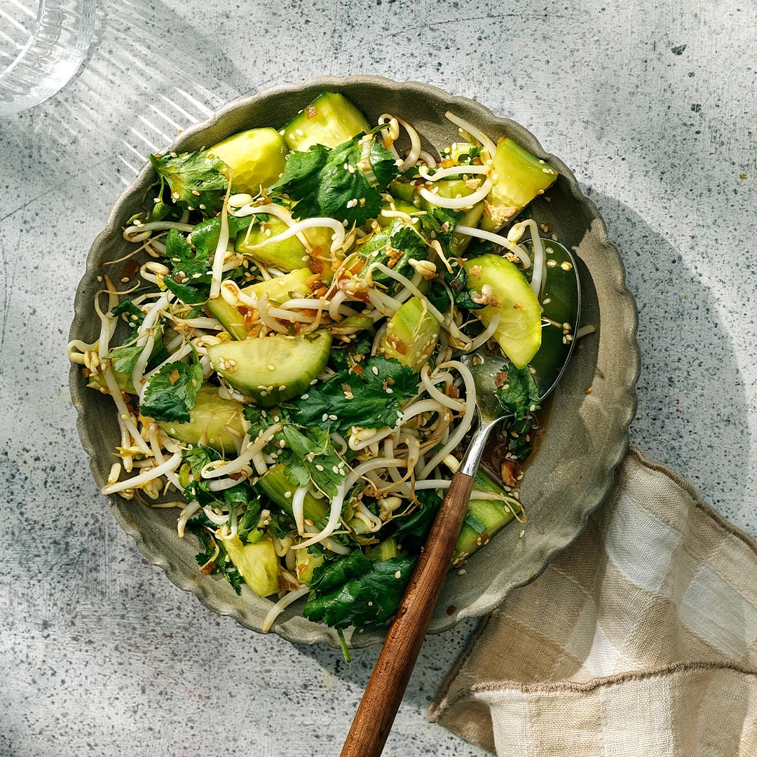 Asiatisk gurksallad med böngroddar och koriander