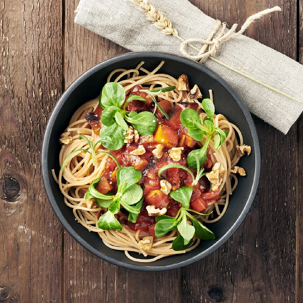 Auberginepasta med pumpakärnor