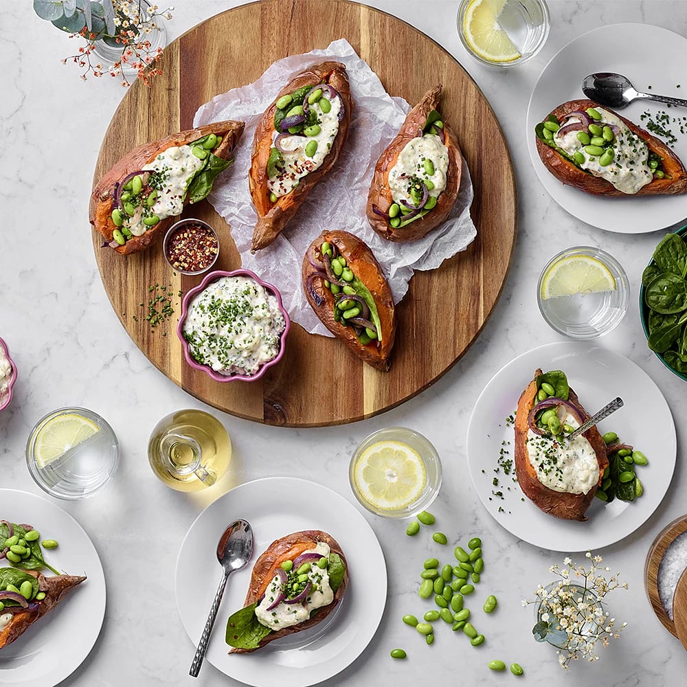 Bakad sötpotatis med spenat och fetaostkräm