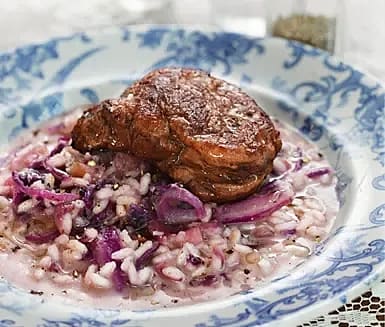 Balsamicobräserad fläskfilé med rödkålsrisotto