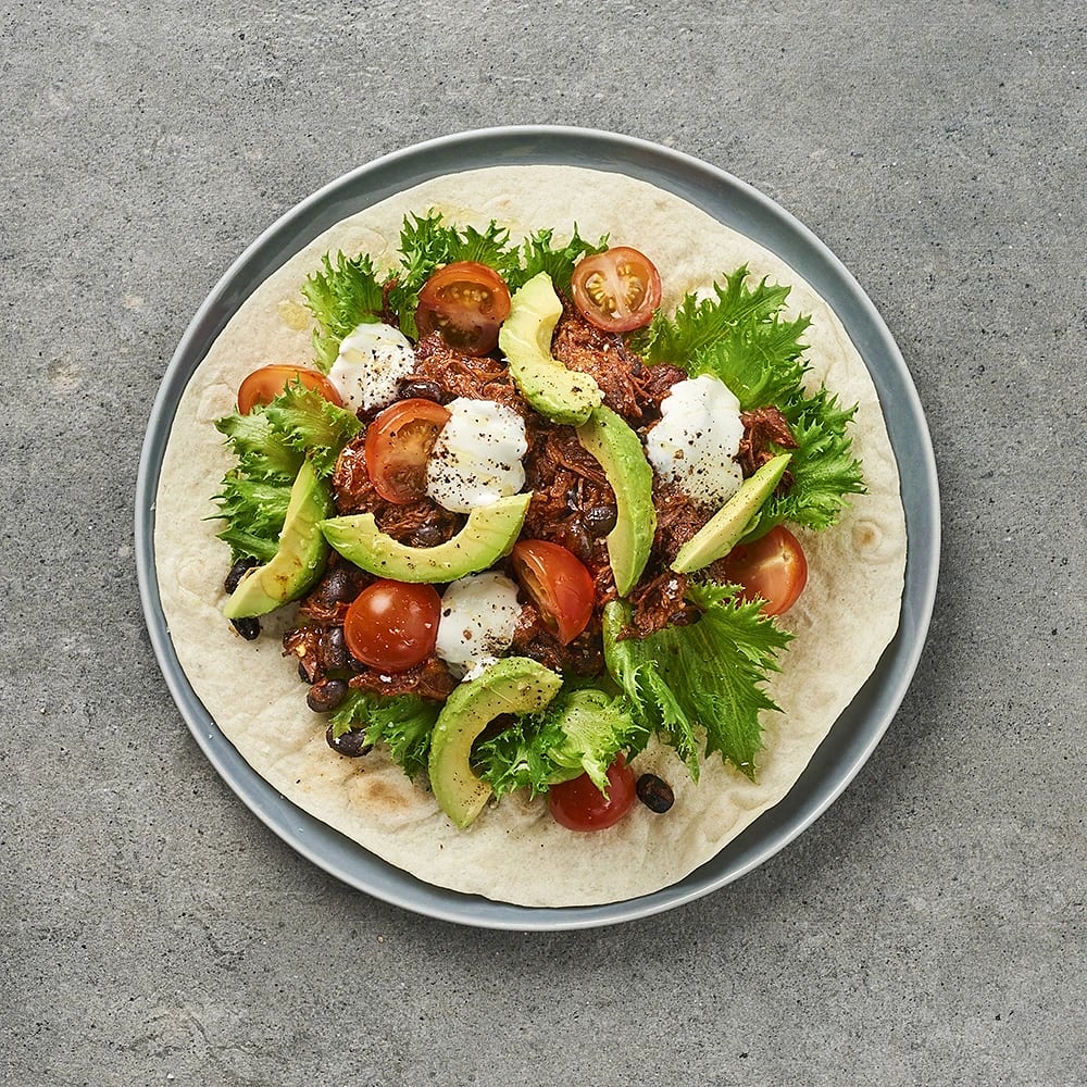 Beef tacotortilla med avokado