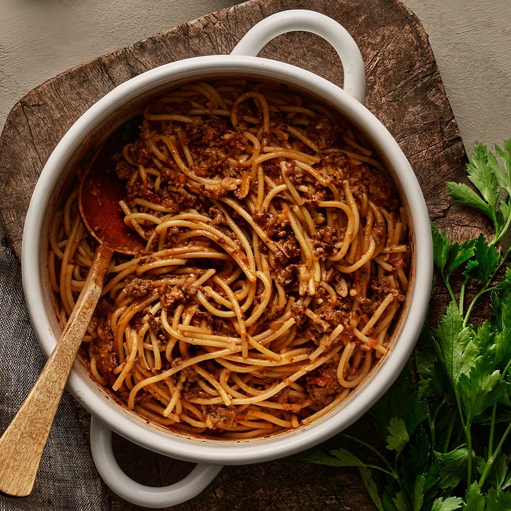 Bolognese med bacon och rotfrukter