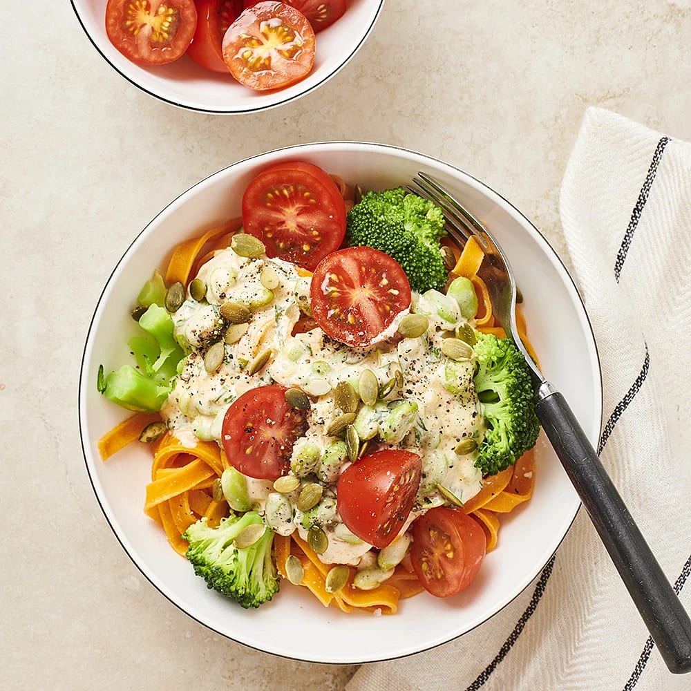 Bön- och broccolipasta med basilika