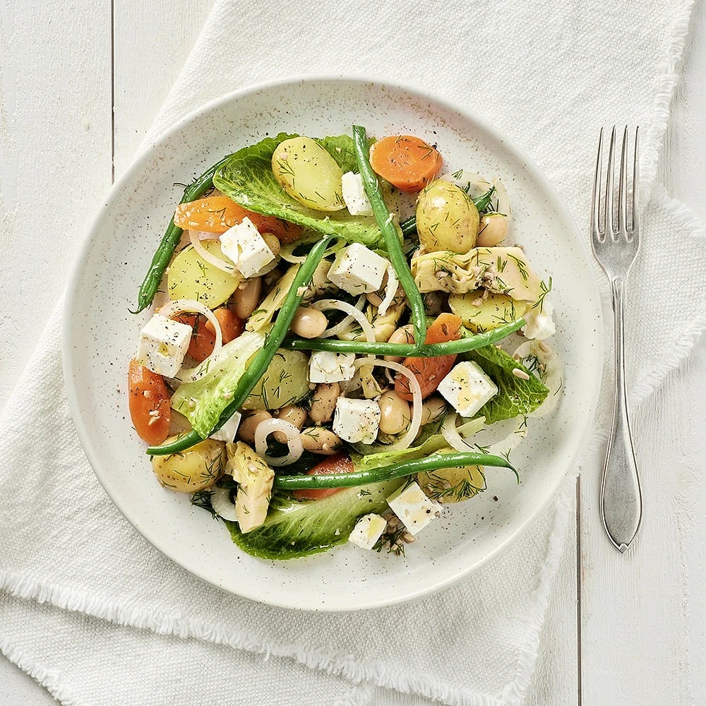 Bön- och fetaostsallad med grov pistou