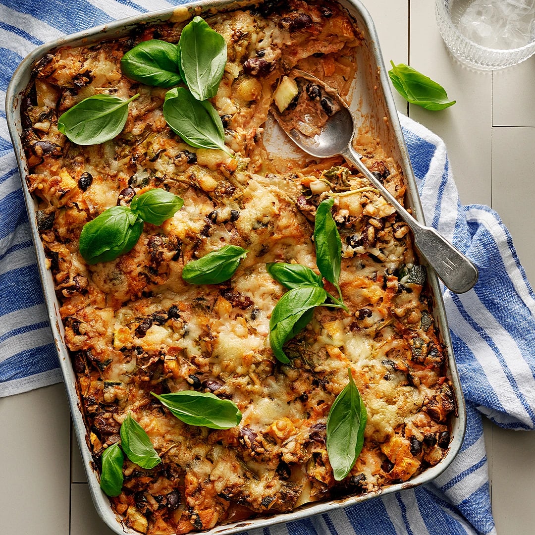 Bönlasagne med spenat och zucchini