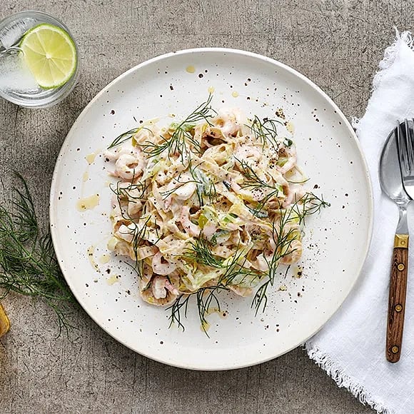 Bönpasta med fänkål och räkor