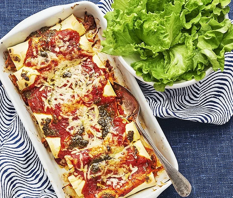 Cannelloni med köttfärs och pesto