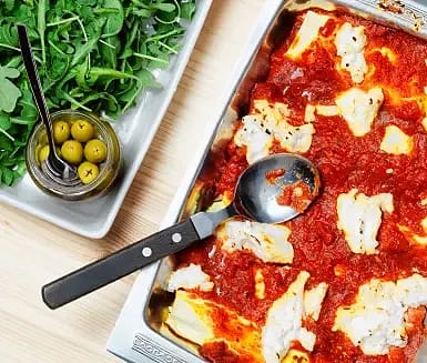 Cannelloni med skinka och ruccola