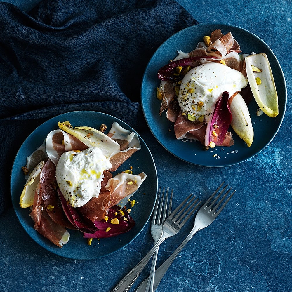 Carpaccio på prosciutto med burrata
