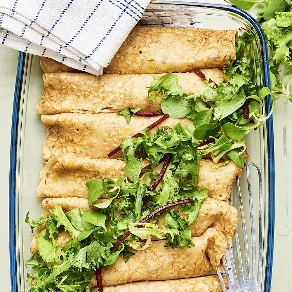 Champinjon- och baconfyllda crèpes