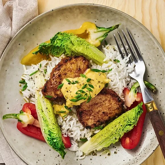Chilimedaljonger med mango- och currysås