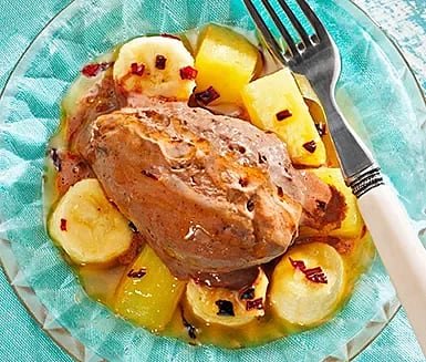 Chokladmousse med ananas i chilikaramell