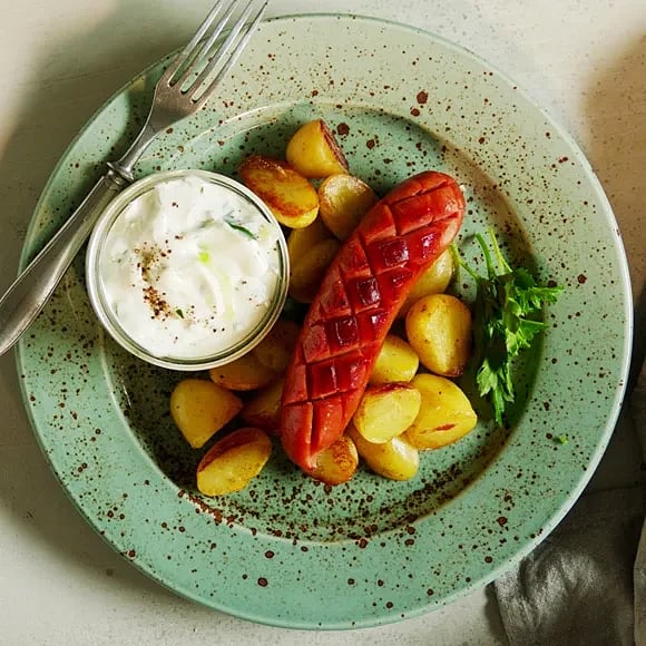 Chorizo med potatis och persiljetzatziki