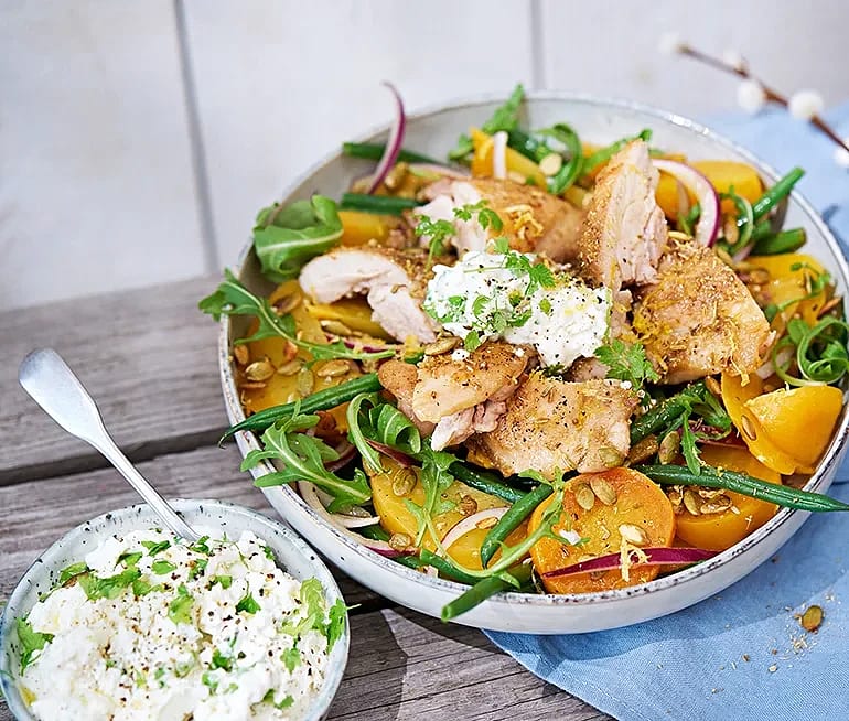 Citron- och fänkålsstekt kycklinglårfilé med fetaostcrème