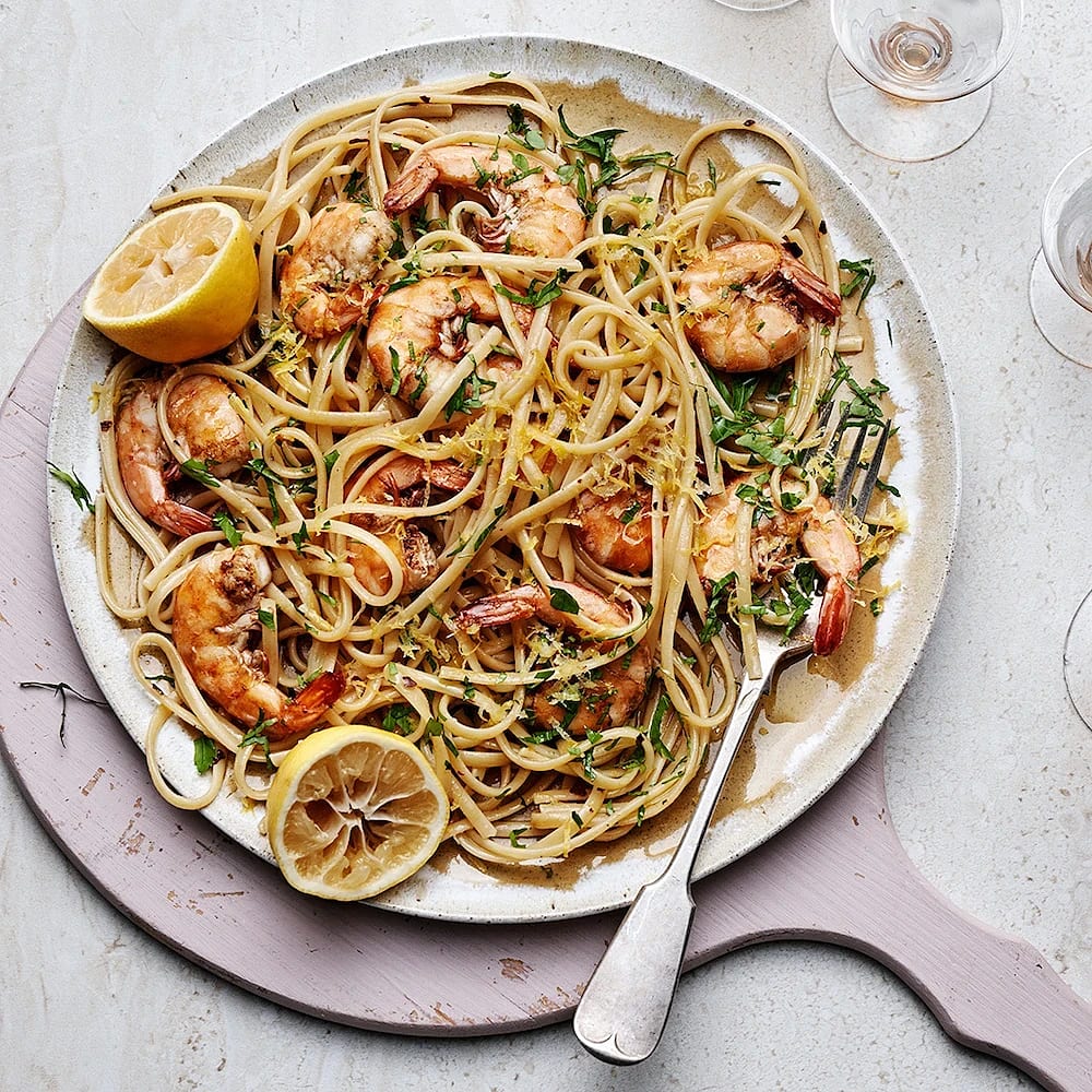Citronpasta med vannameiräkor