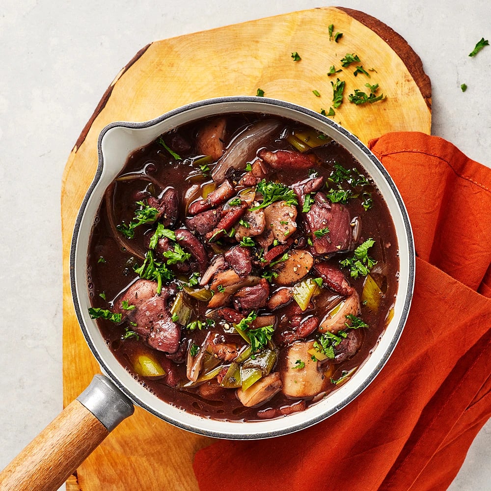 Coq au vin på kycklingfilé