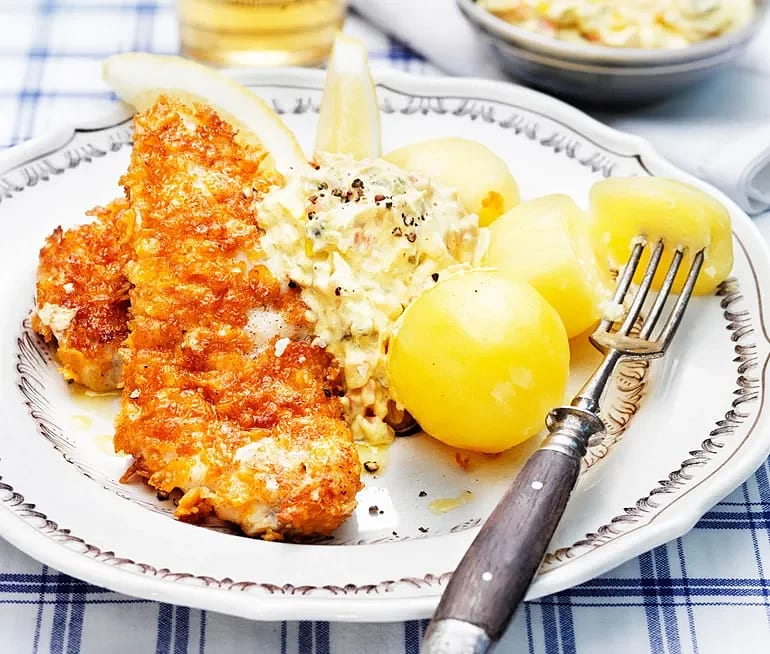 Cornflakespanerad torsk med remouladsås