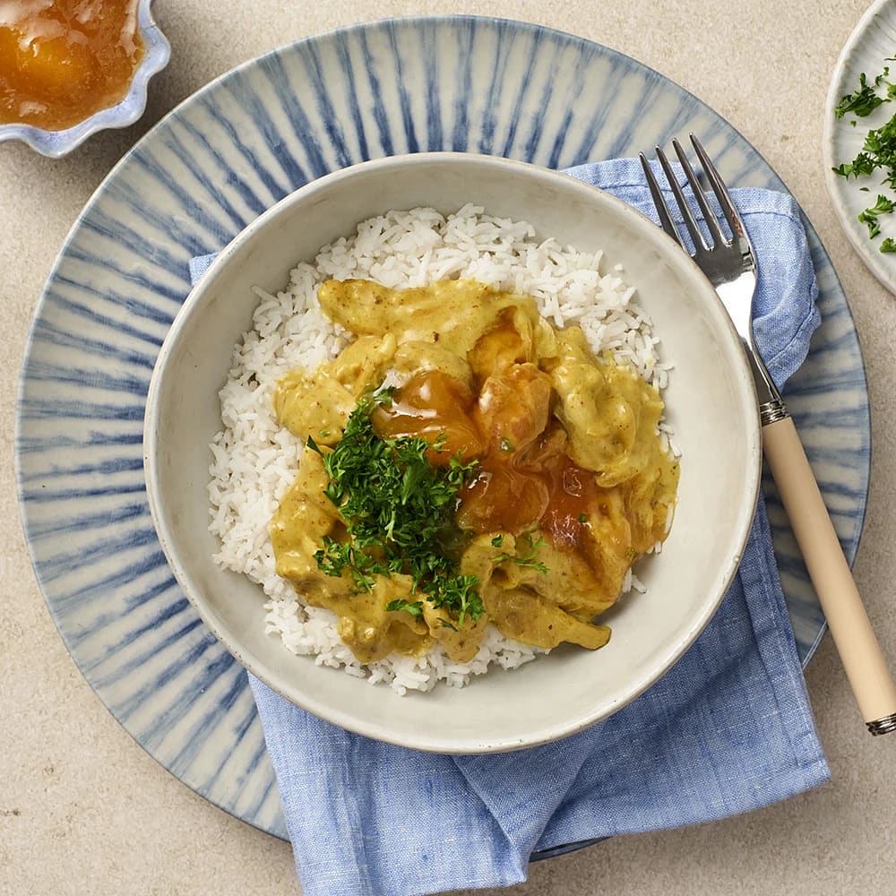 Currykyckling med ris och mango chutney