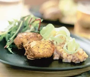 Currystekt kyckling med krämig purjolökspotatis