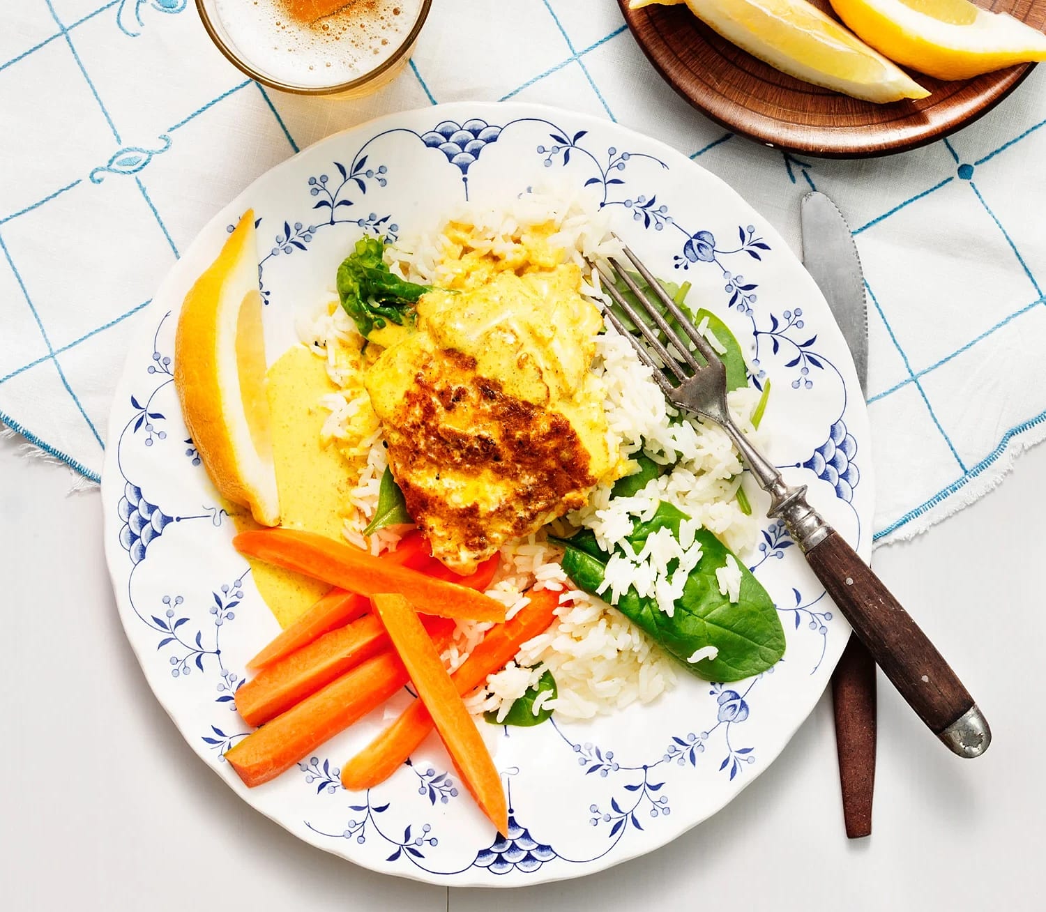 Currytorsk med spenatris