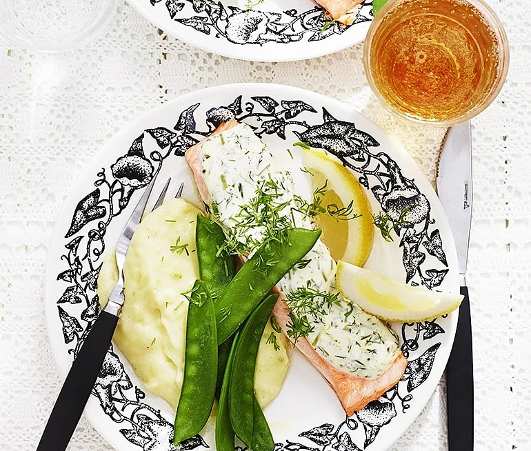 Dill- och citronbakad lax med mos