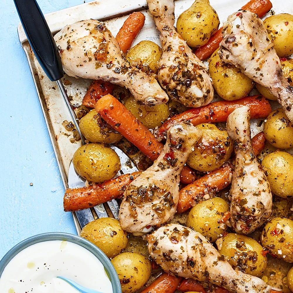 Drum sticks chimichurri med rostad potatis