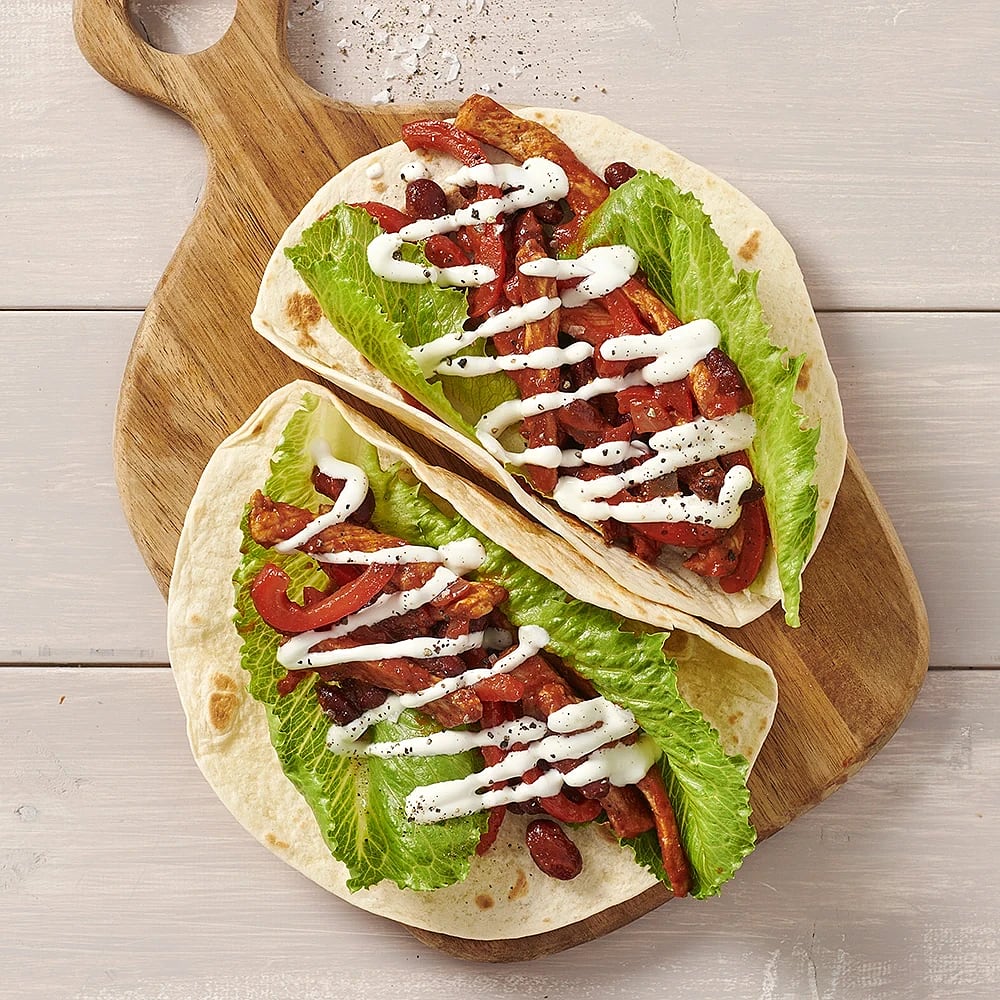 Fajitas med paprika och gräddfil