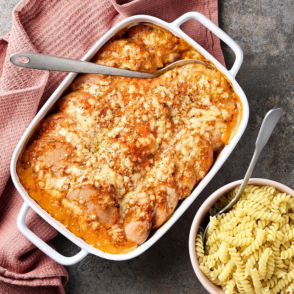 Falukorvsgratäng med pasta