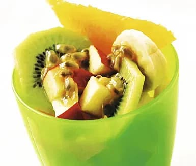 Fruktsallad med vaniljglasskvarg
