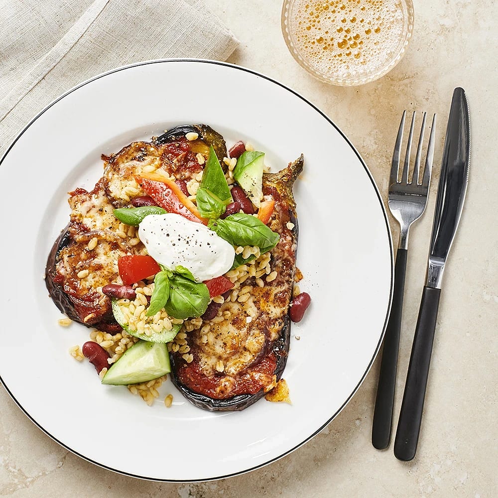 Gratinerad aubergine med ost och oregano