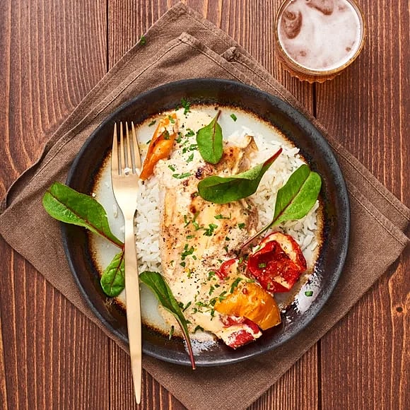 Gratinerad kyckling med grillad paprika