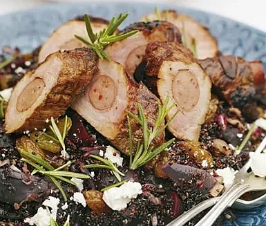 Grillad fläskfilé späckad med merguez