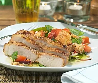 Grillad flinta och toscansk brödsallad med dinkel