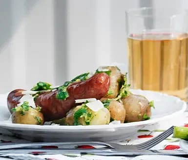 Grillad salsiccia med gremolatapotatis och parmesan