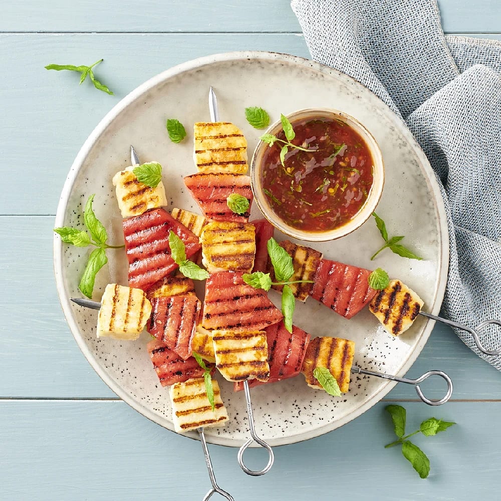 Grillostspett med melon