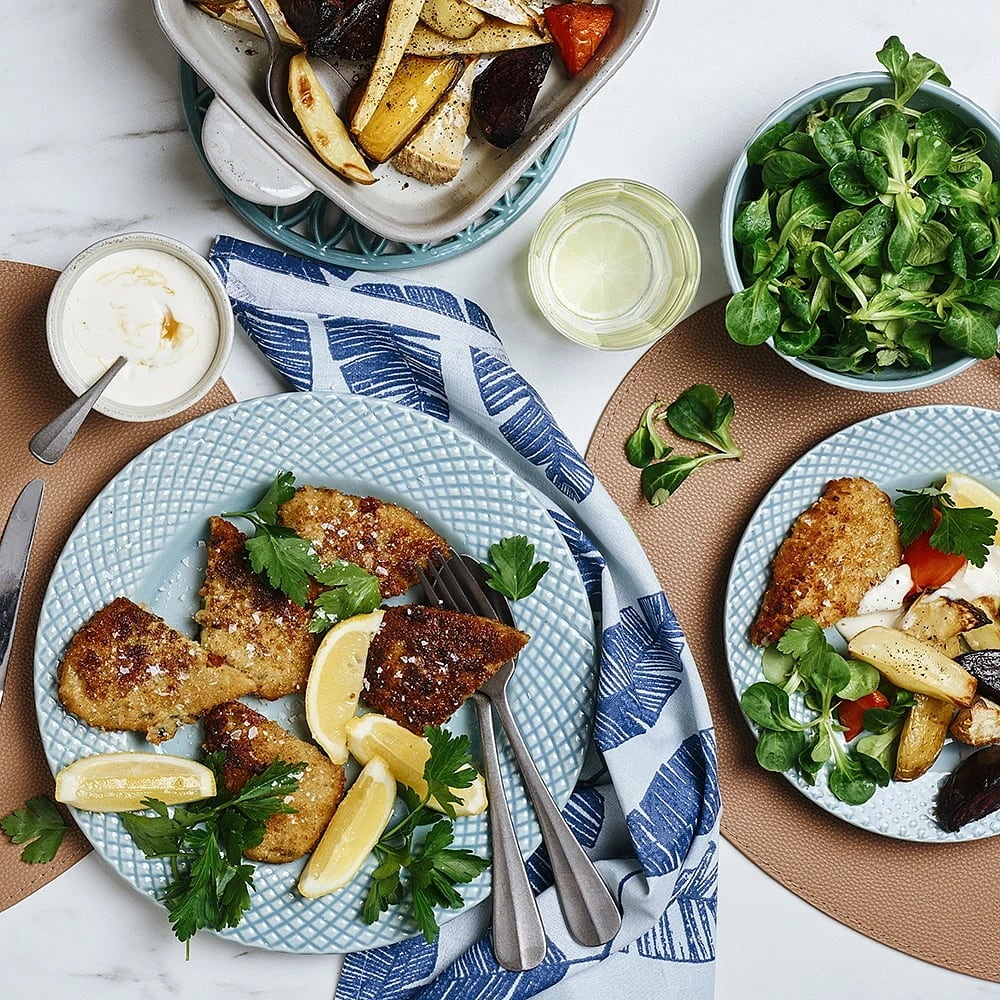 Grönsaksbiffar med rotfrukter och getostkräm