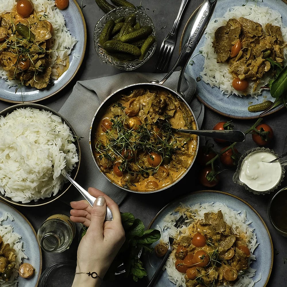 Gryta med kebab och dijonsenap