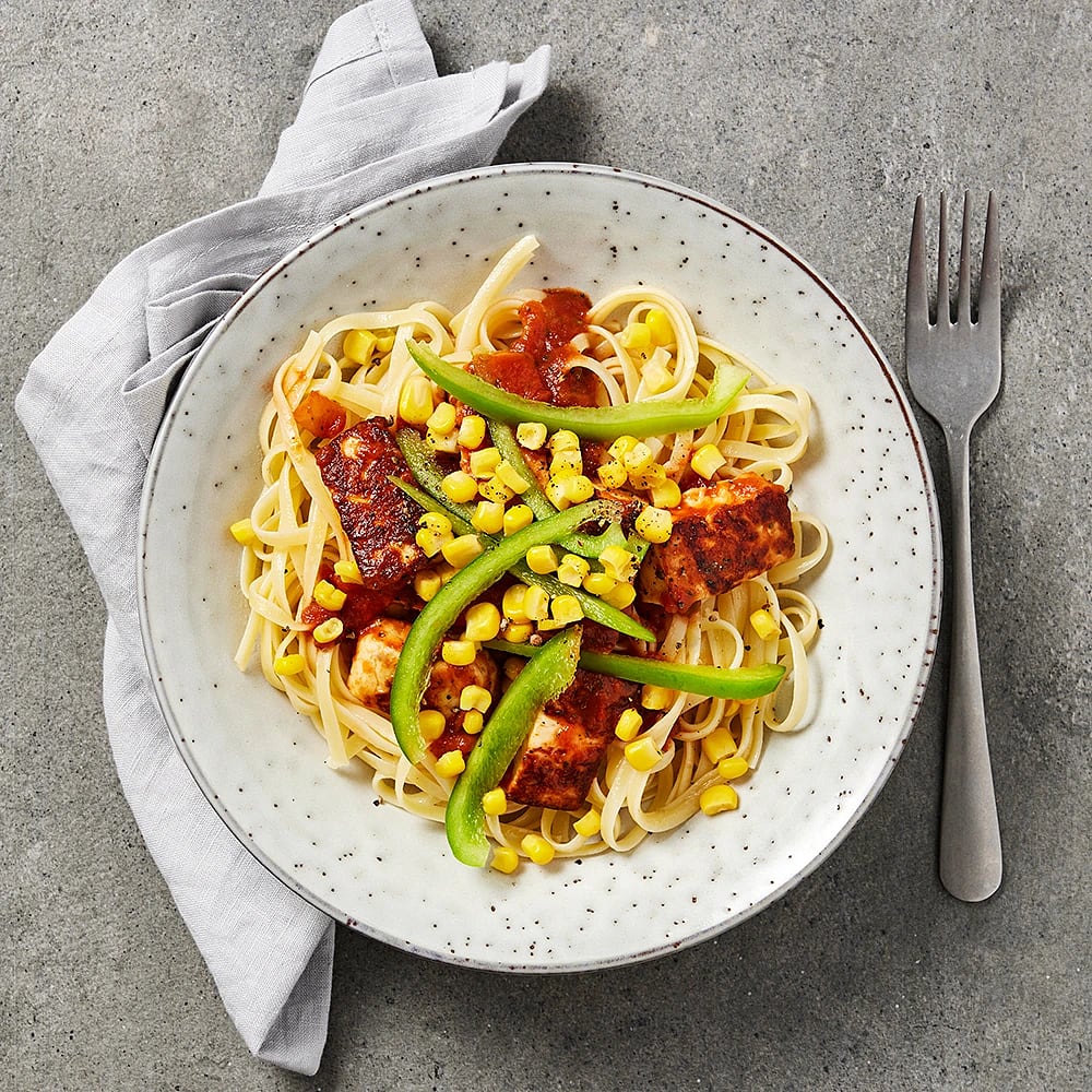 Halloumipasta med majs