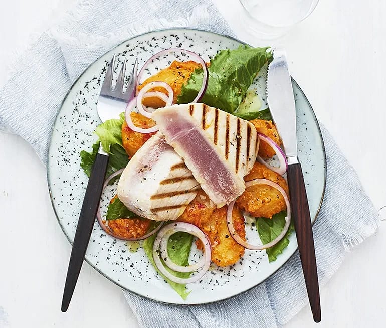 Halstrad tonfisk med paprikapesto