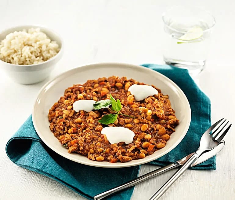 Het chili con carne med kycklingfärs