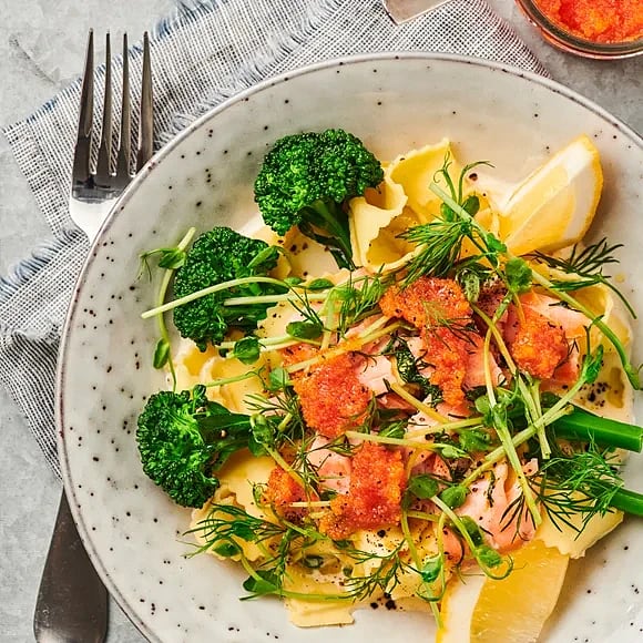 Kallrökt laxpasta med bellaverde och caviar