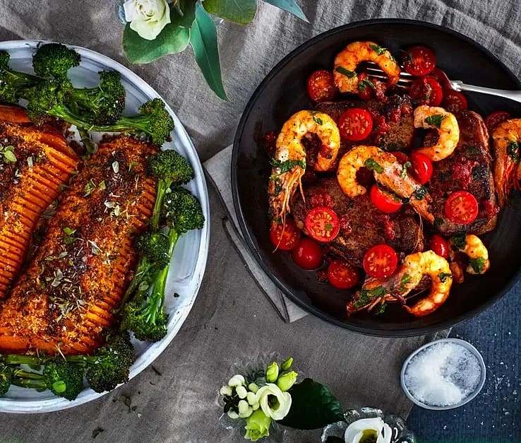 Kalventrecote surf´n turf med hasselbackspumpa