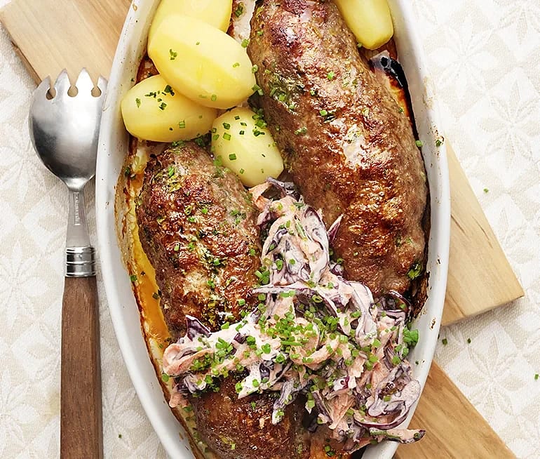 Kalvfärslimpor och krämig rödkål med soja