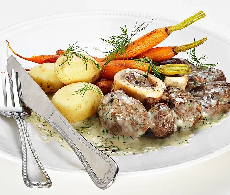Kalvlägg i dill med glacerade morötter