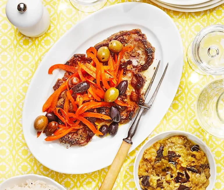 Karré med aubergine och oliver