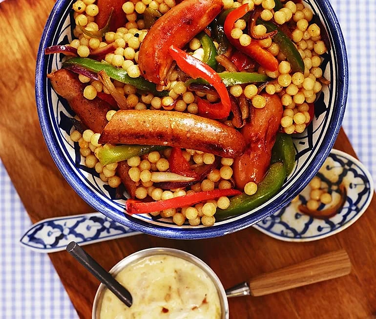 Korvpanna med pärlcouscous