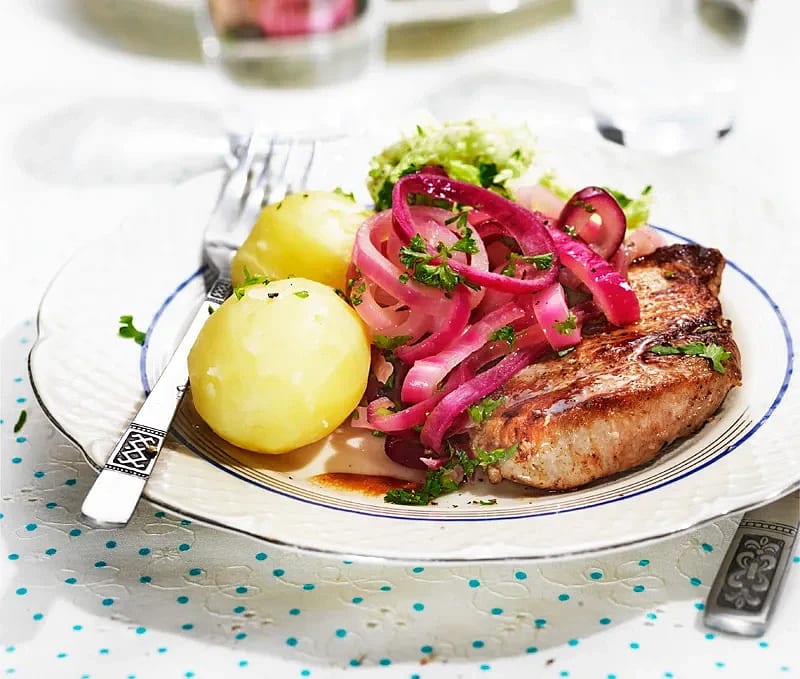 Kotlett med karamelliserad lök